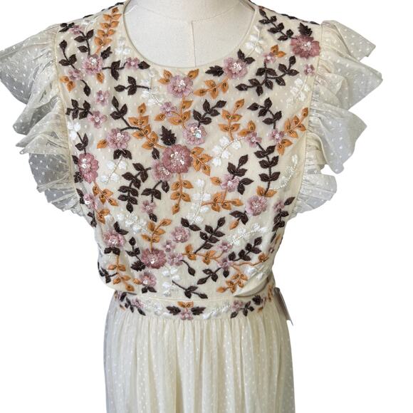 Mac Duggal 35106 Floral Embroidered Tiered Cutout Maxi Dress Cream Size 8 NWT - Picture 6 of 14